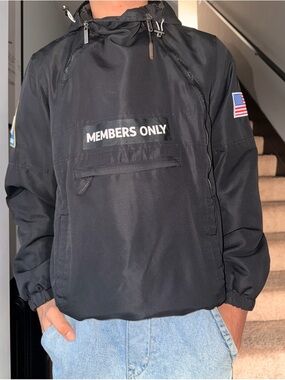 Members Only Black Pullover Windbreaker with Hood